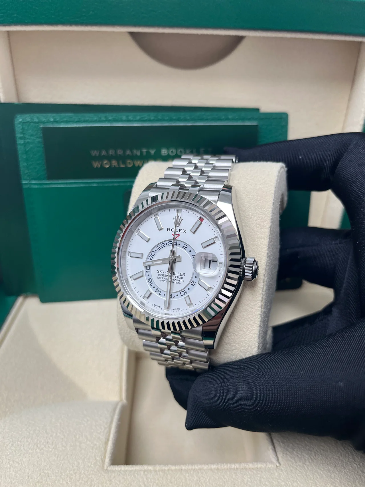 ZF Factory Rolex Sky dweller 42mm Intense White Dial Fluted Bezel Jubilee Bracelet – 904L Steel - Image 4