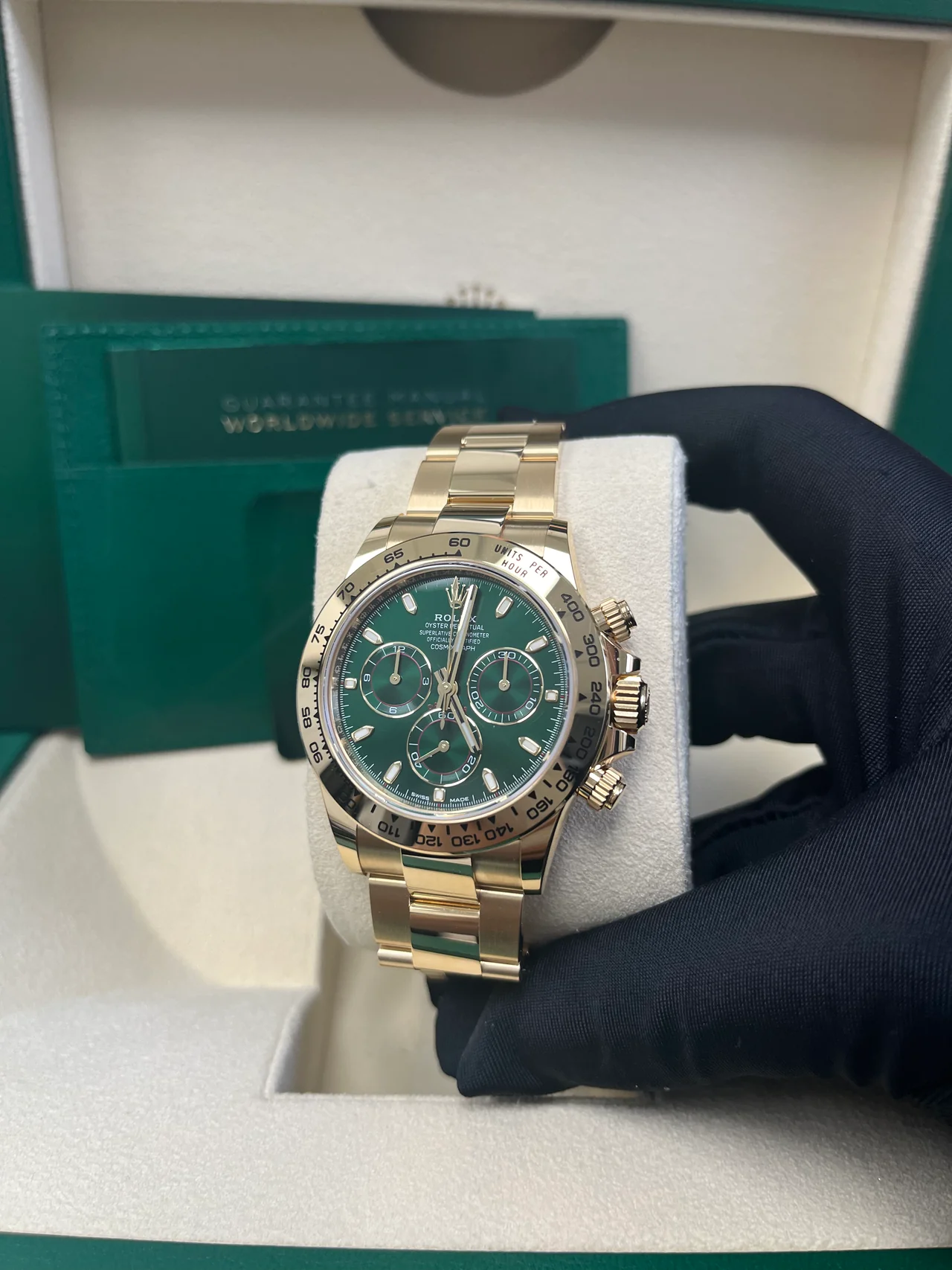 VS Factory Rolex Daytona 116508GRN “John Mayer” Green Dial – 18K Yellow Gold-Wrapped 904L Steel, Oyster Bracelet, Best Edition 4130 Movement - Image 3