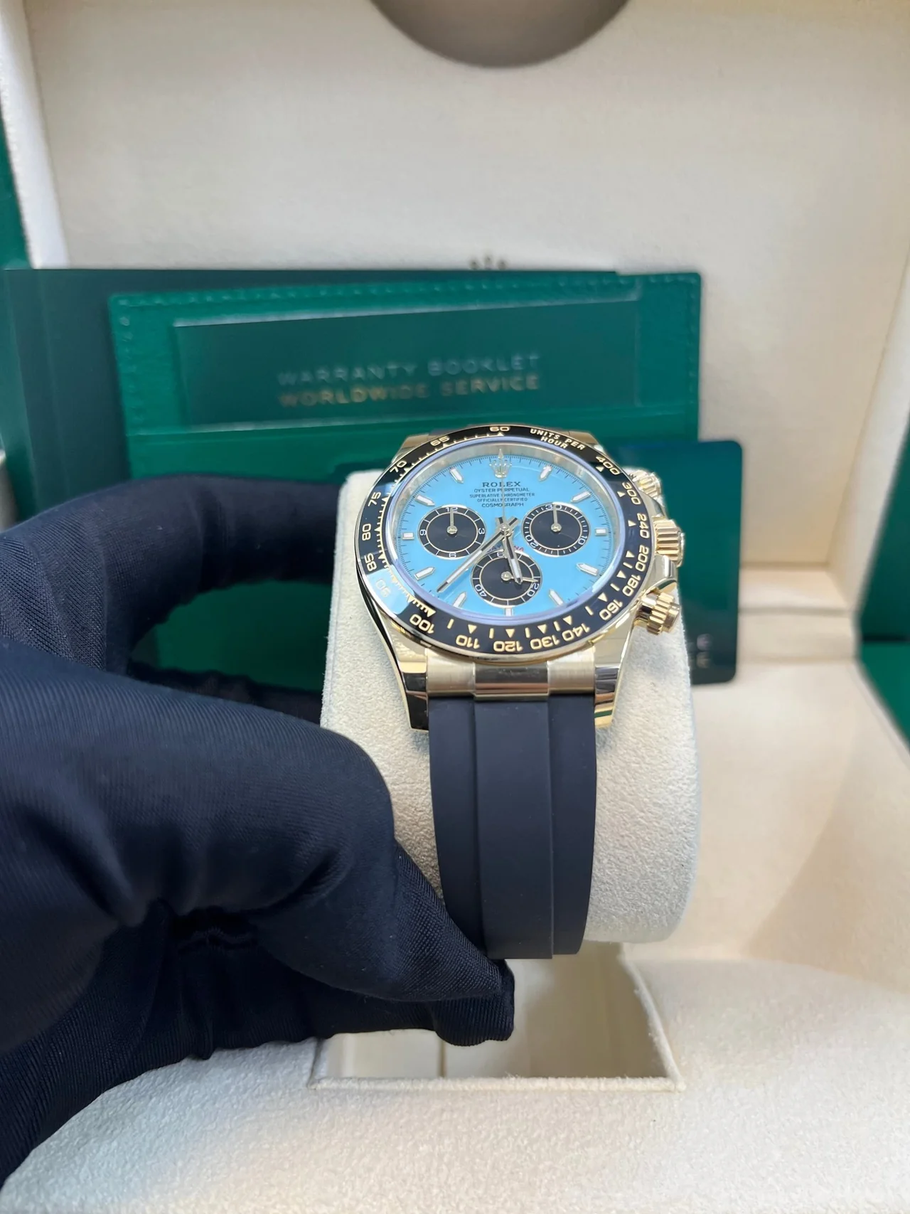 VS Factory Rolex Daytona 126518LN Tiffany Blue Dial – Rubber Strap, Cerachrom Bezel, Yellow Gold-Wrapped 904L Steel, VS4131 Movement - Image 5