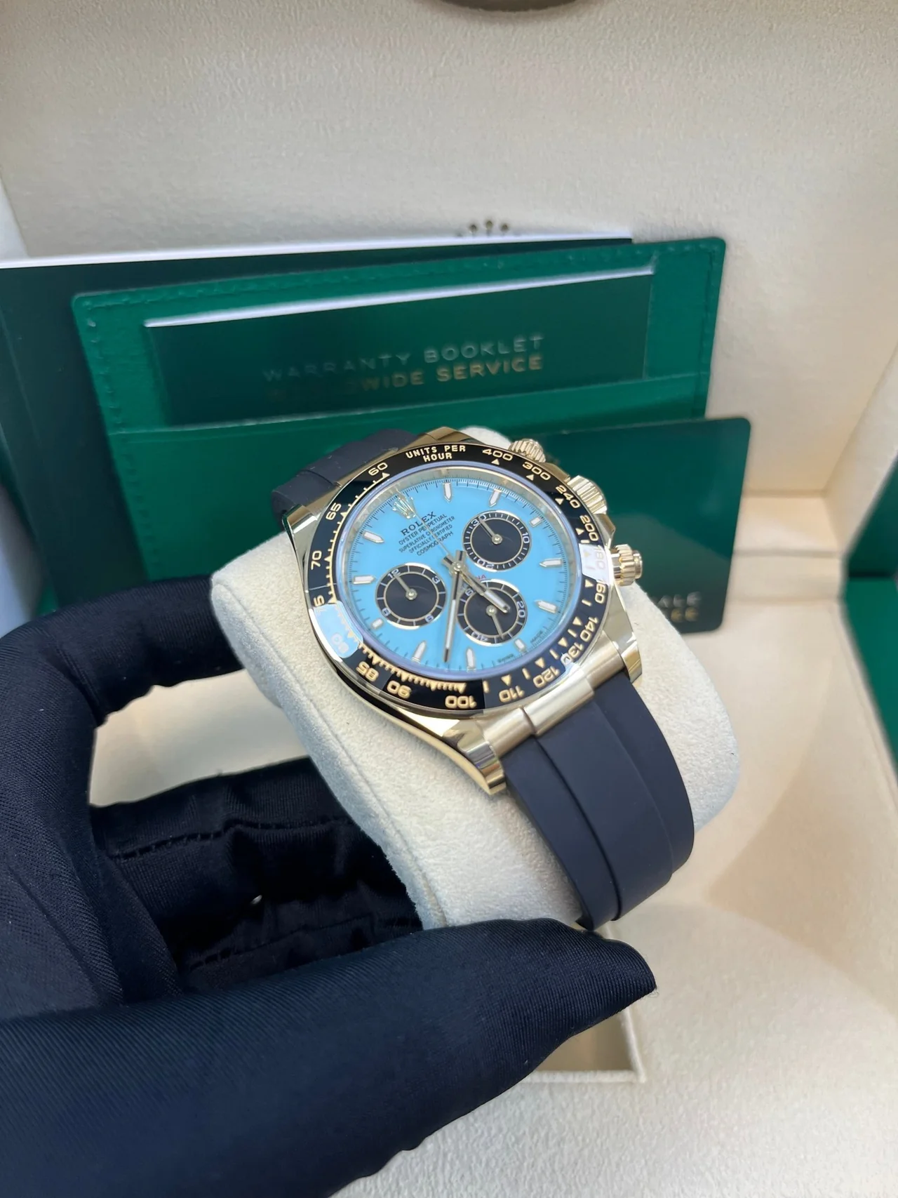 VS Factory Rolex Daytona 126518LN Tiffany Blue Dial – Rubber Strap, Cerachrom Bezel, Yellow Gold-Wrapped 904L Steel, VS4131 Movement - Image 3