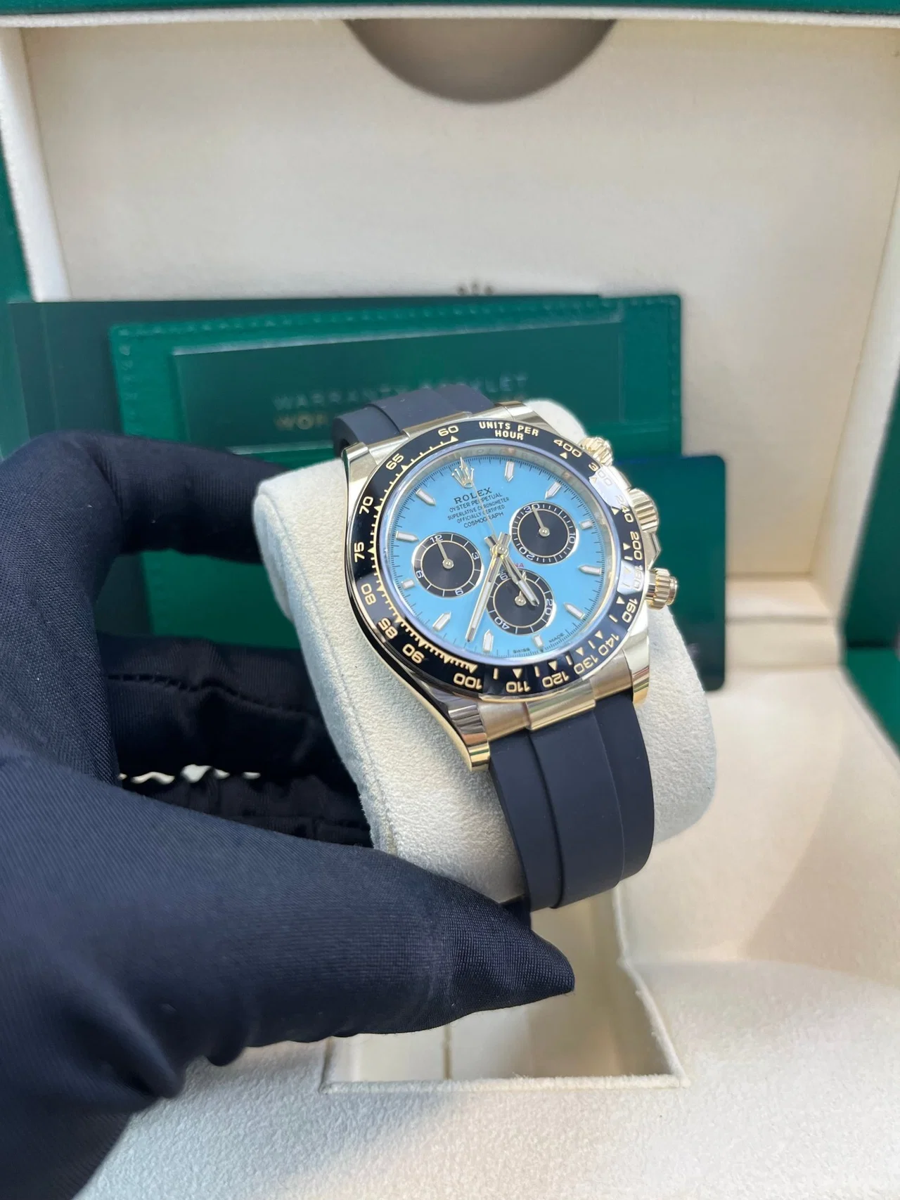 VS Factory Rolex Daytona 126518LN Tiffany Blue Dial – Rubber Strap, Cerachrom Bezel, Yellow Gold-Wrapped 904L Steel, VS4131 Movement - Image 7