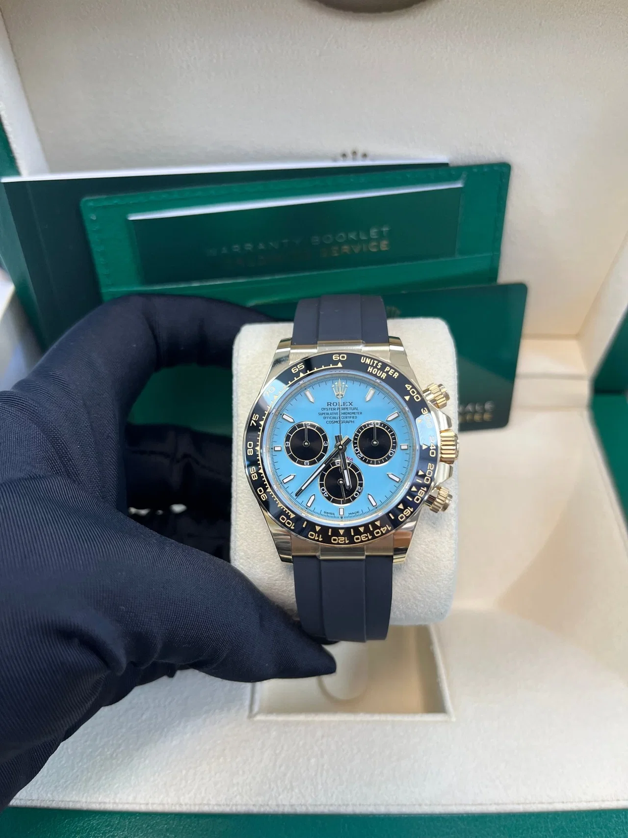 VS Factory Rolex Daytona 126518LN Tiffany Blue Dial – Rubber Strap, Cerachrom Bezel, Yellow Gold-Wrapped 904L Steel, VS4131 Movement - Image 6