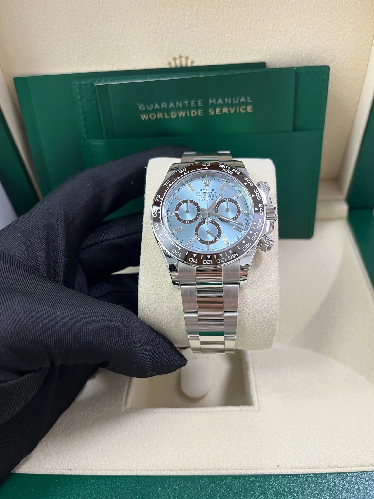 VS Factory Rolex Daytona 126506 Ice Blue Dial – Chestnut Brown Ceramic Bezel, Platinum-Wrapped 904L Steel, Transparent Case Back, VS4131 Movement - Image 4