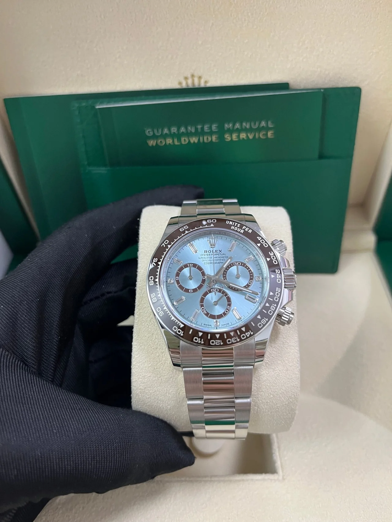 VS Factory Rolex Daytona 126506 Ice Blue Dial – Chestnut Brown Ceramic Bezel, Platinum-Wrapped 904L Steel, Transparent Case Back, VS4131 Movement - Image 3