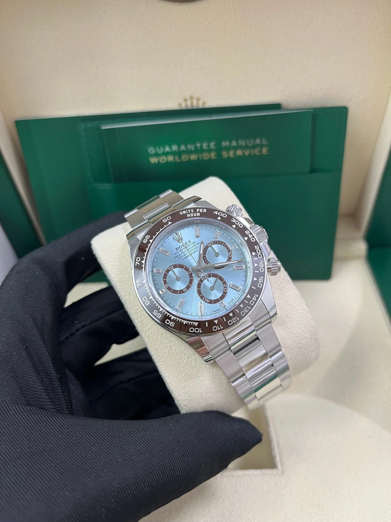VS Factory Rolex Daytona 126506 Ice Blue Dial – Chestnut Brown Ceramic Bezel, Platinum-Wrapped 904L Steel, Transparent Case Back, VS4131 Movement - Image 6
