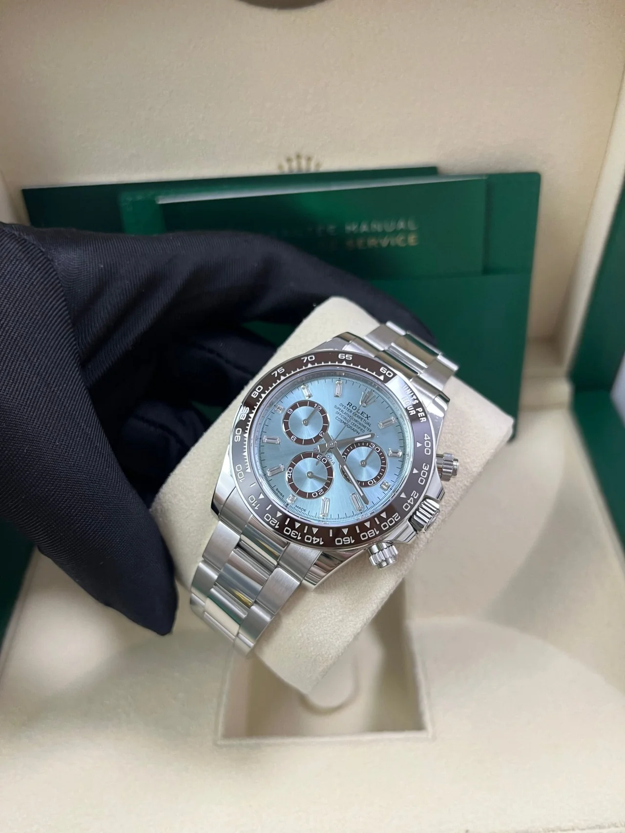 VS Factory Rolex Daytona 126506 Ice Blue Dial – Chestnut Brown Ceramic Bezel, Platinum-Wrapped 904L Steel, Transparent Case Back, VS4131 Movement - Image 7