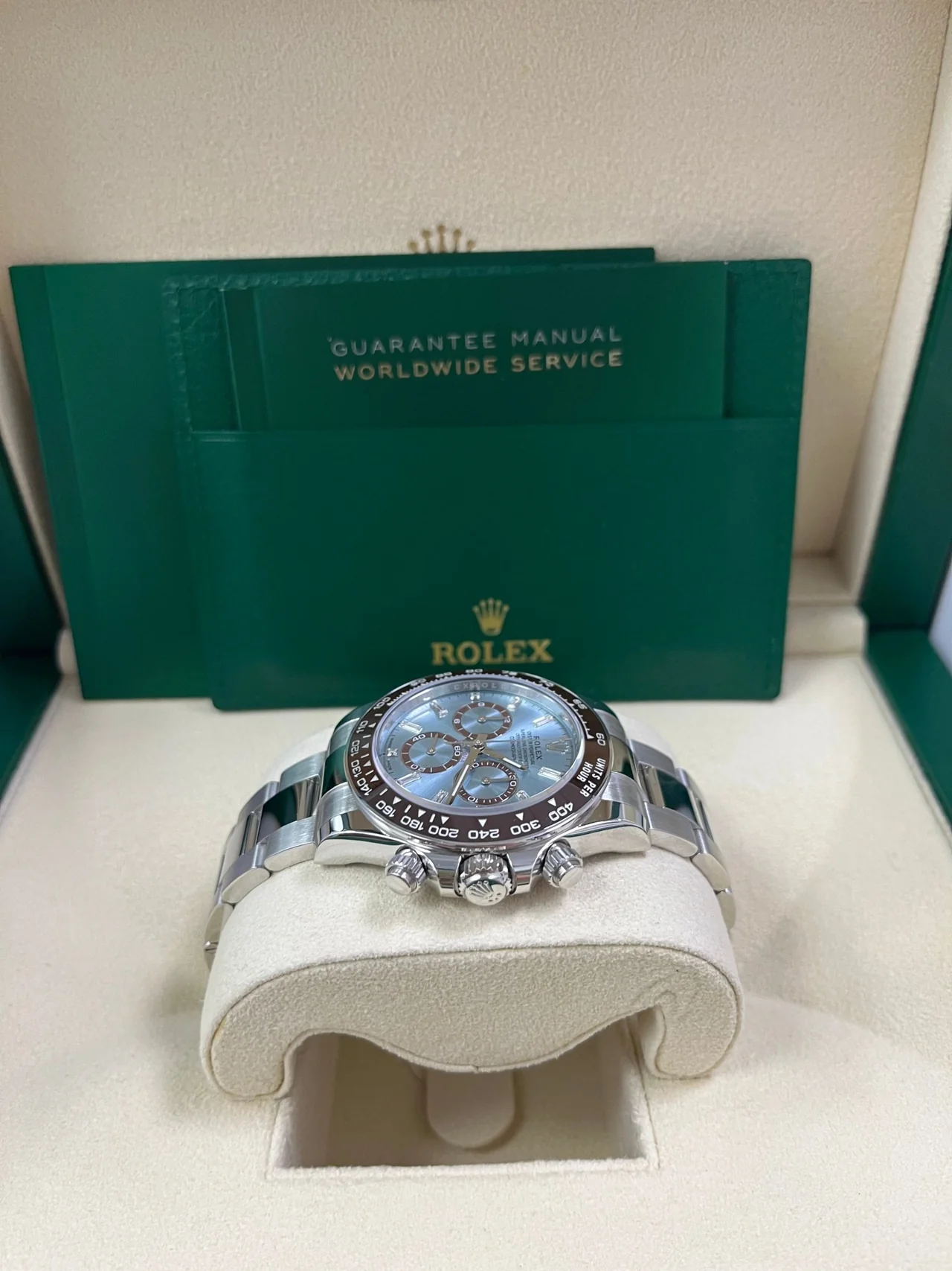 VS Factory Rolex Daytona 126506 Ice Blue Dial – Chestnut Brown Ceramic Bezel, Platinum-Wrapped 904L Steel, Transparent Case Back, VS4131 Movement - Image 8