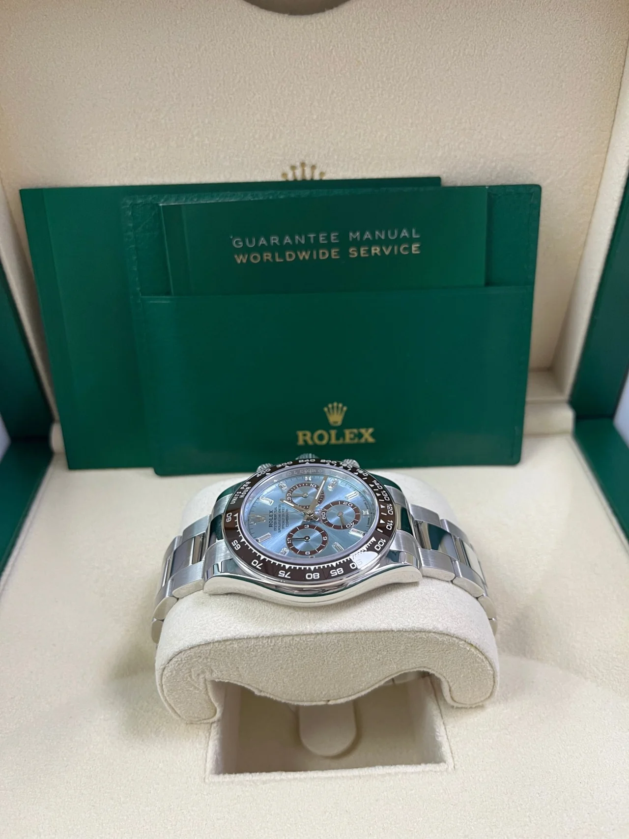 VS Factory Rolex Daytona 126506 Ice Blue Dial – Chestnut Brown Ceramic Bezel, Platinum-Wrapped 904L Steel, Transparent Case Back, VS4131 Movement - Image 9