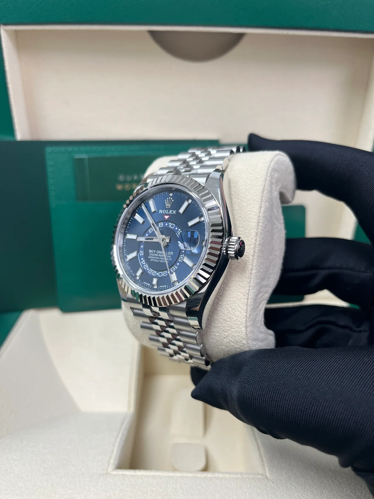 ZF Factory Rolex Sky-Dweller 326934 White Rolesor – Blue Index Dial, Jubilee Bracelet, 904L Steel, Best Edition - Image 3