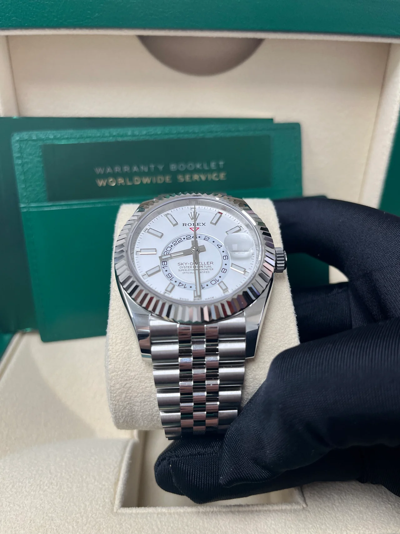 ZF Factory Rolex Sky dweller 42mm Intense White Dial Fluted Bezel Jubilee Bracelet – 904L Steel - Image 2