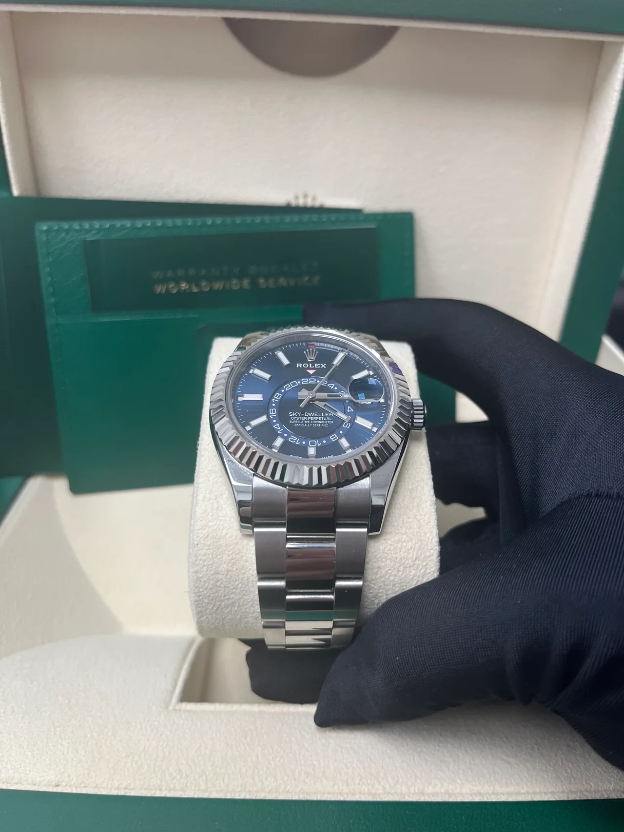 ZF Factory Rolex Sky-Dweller 326934 White Rolesor – Blue Index Dial, Oyster Bracelet, 904L Steel, Best Edition - Image 4