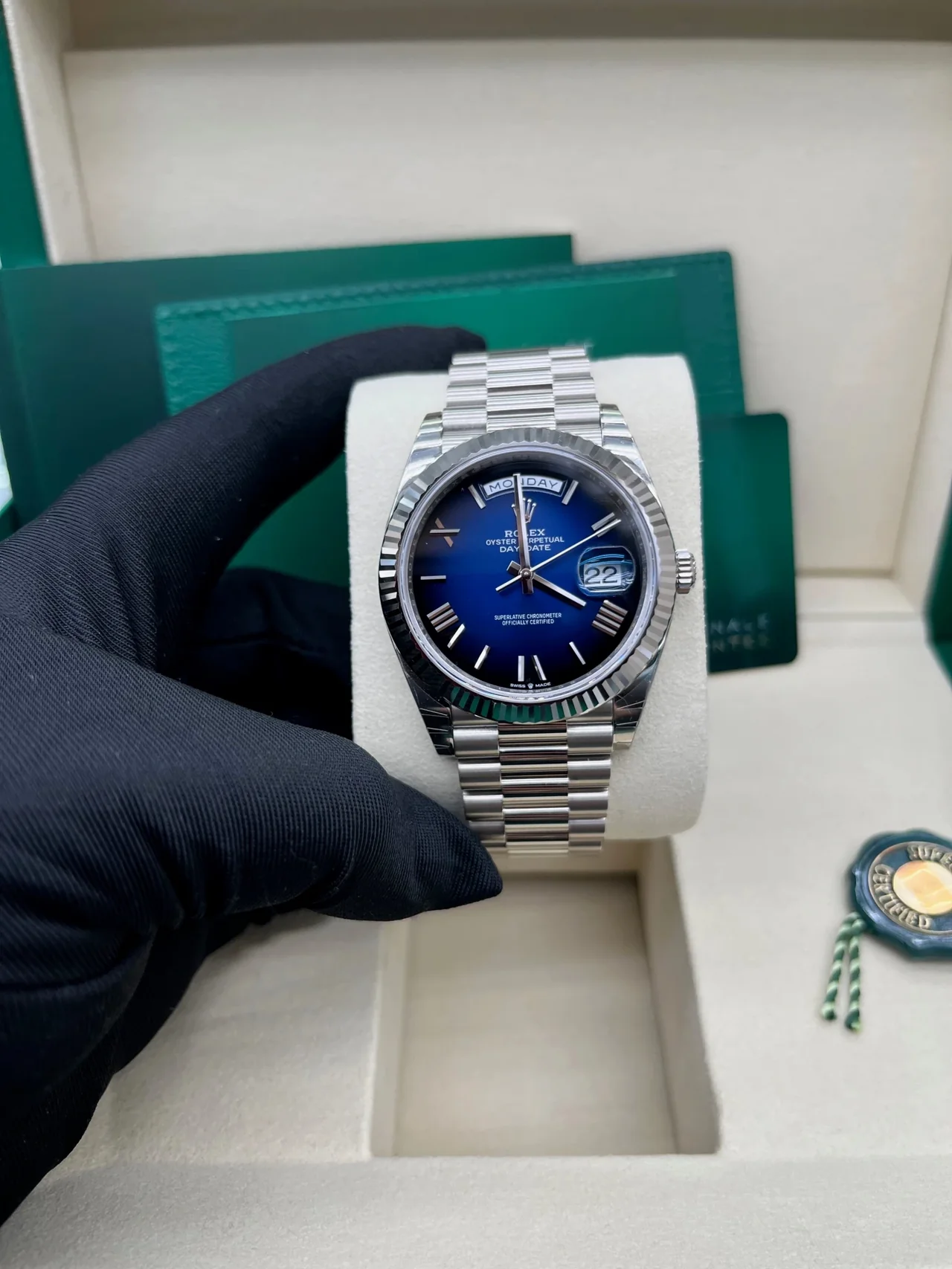 RC Factory Day-Date 40 Blue Ombré 228239 automatic watch