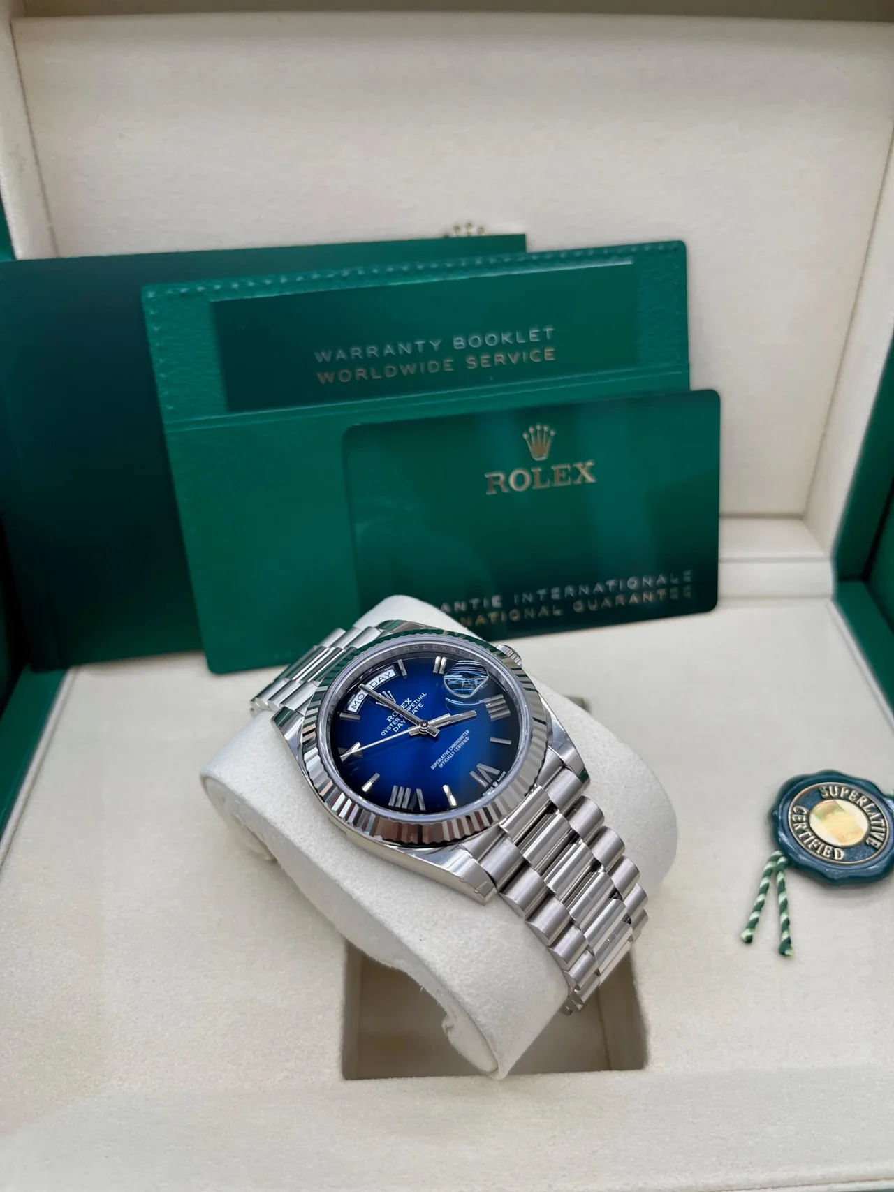 RC Factory Rolex Day-Date 40 228239 White Gold Blue Ombré Dial Super Clone - Image 10