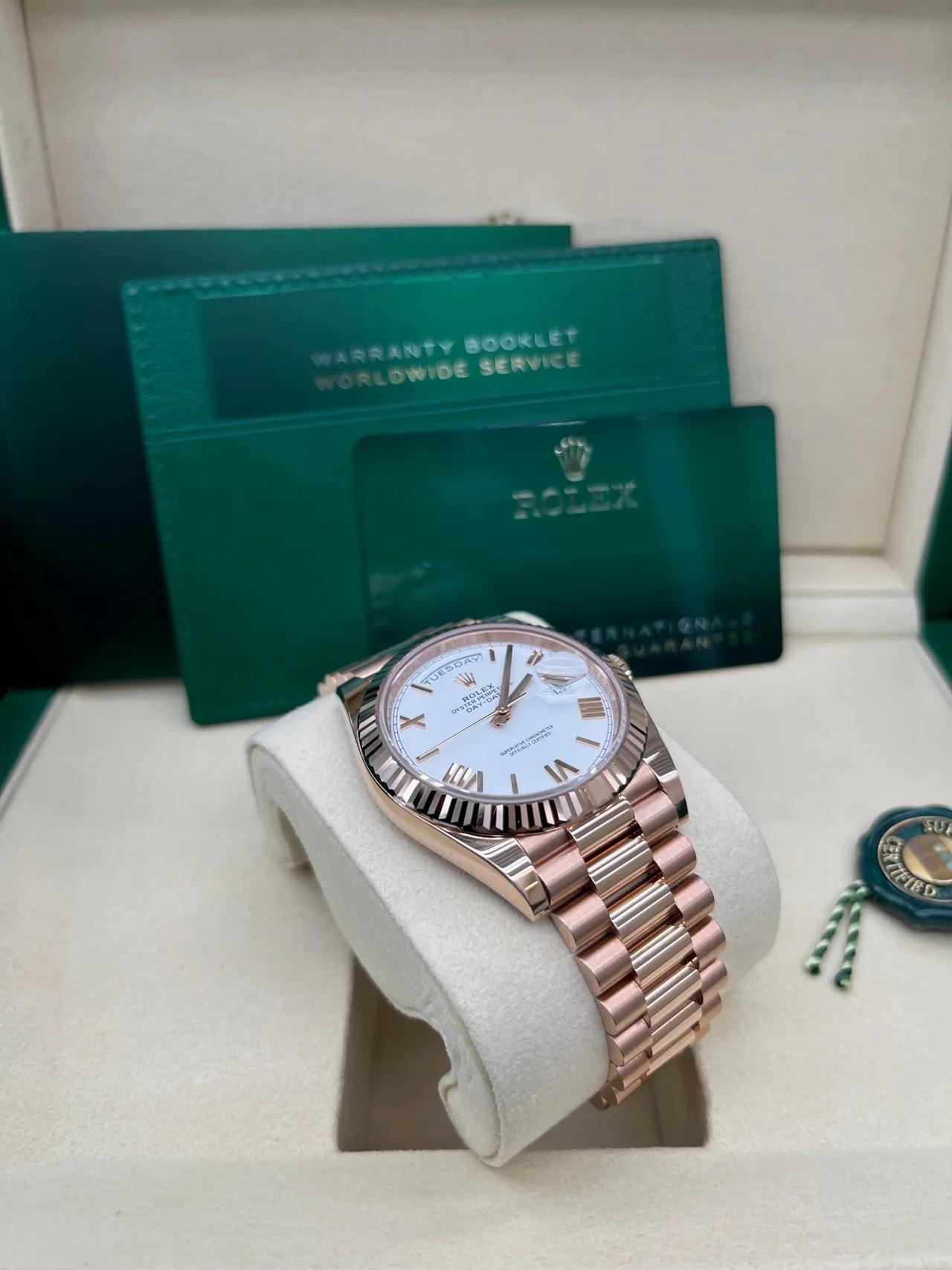RC Factory Day-Date 40 Everose Gold White Bevelled Roman Dial – Rose Gold Wrapped 904L Steel - Image 8