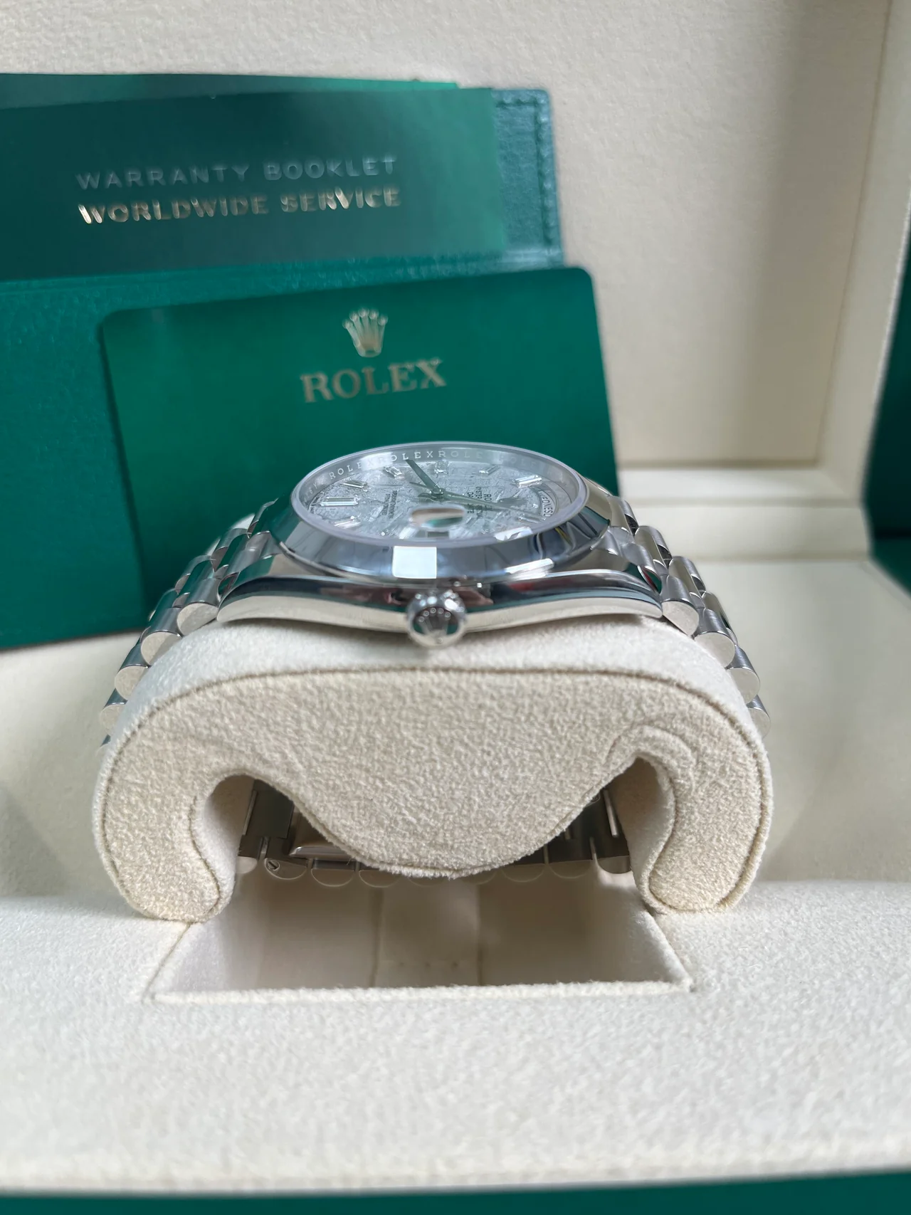 RC Factory Day-Date 40 Platinum-Style Meteorite Baguette Diamond Dial – Smooth Bezel President Bracelet - Image 3