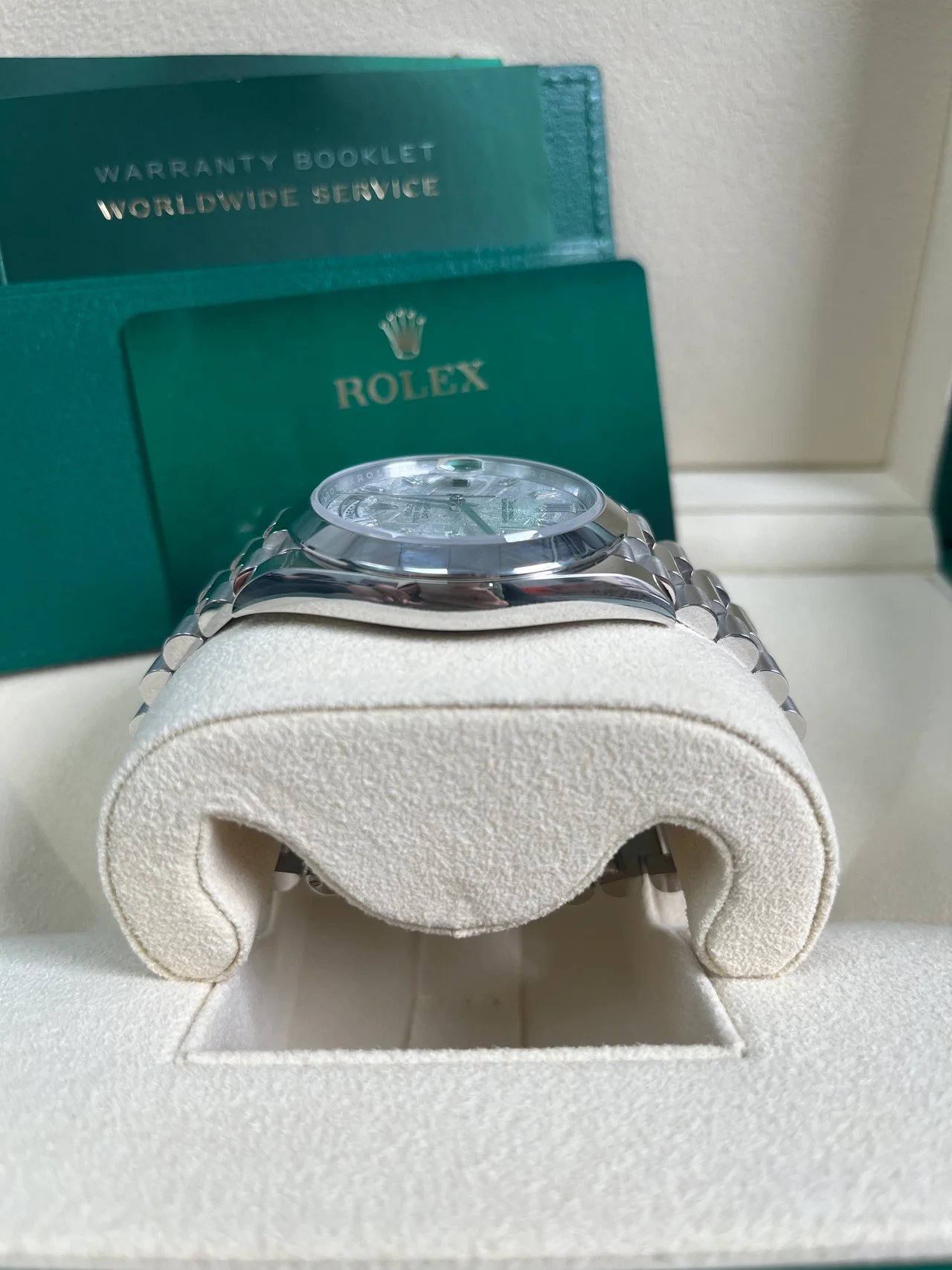 RC Factory Day-Date 40 Platinum-Style Meteorite Baguette Diamond Dial – Smooth Bezel President Bracelet - Image 4