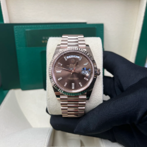 RC Factory Day-Date 40 rose gold chocolate baguette dial watch