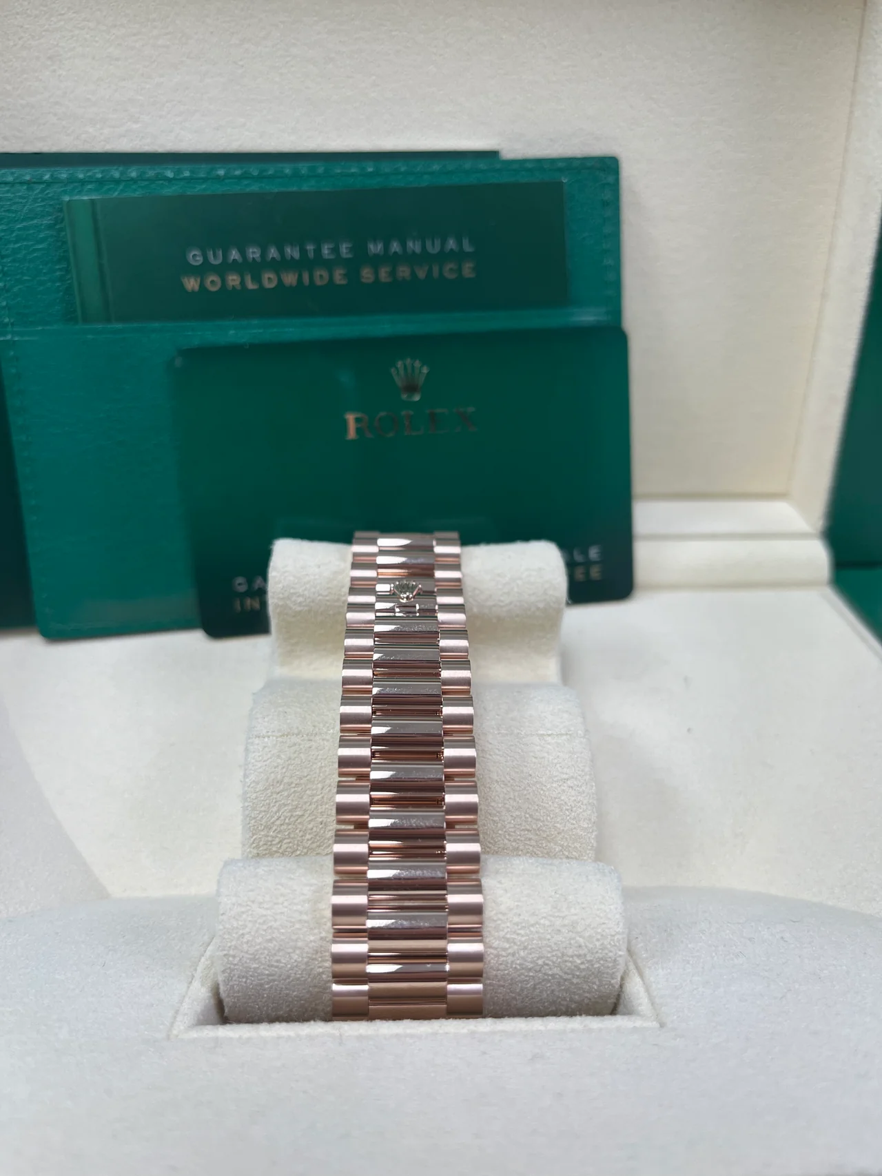 RC Factory Day-Date 40 Rose Gold Chocolate Baguette Diamond Dial – Fluted Bezel - Image 7