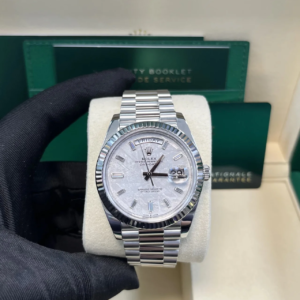 RC Factory Day-Date 40 meteorite baguette dial white gold watch