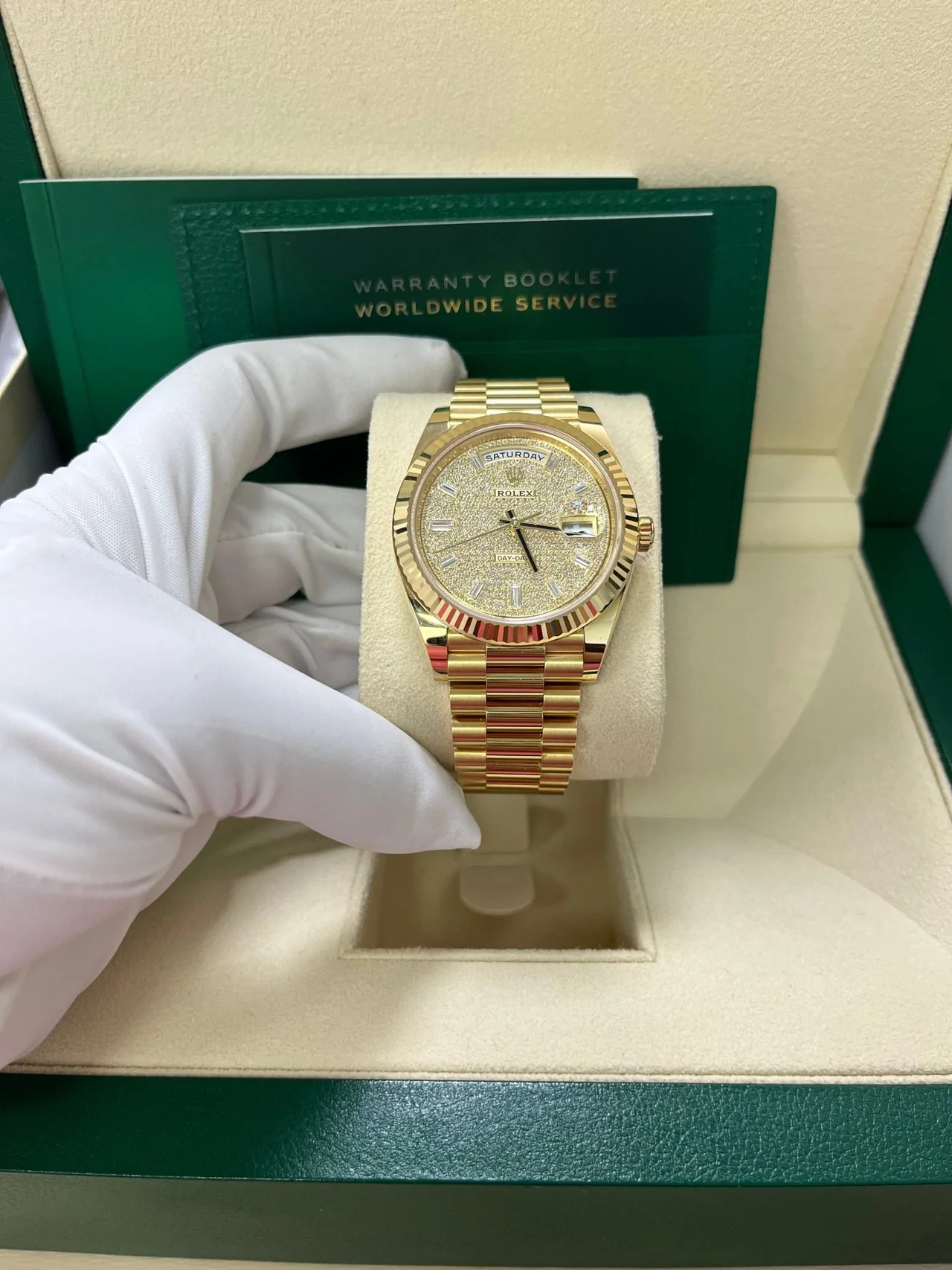 RC Factory Day-Date 40mm Yellow Gold Pavé Dial – 904L Steel - Image 4
