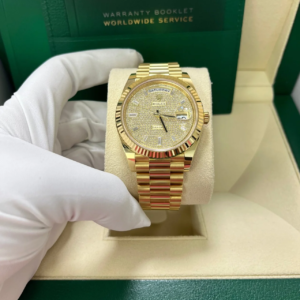 RC Factory Day-Date 40 yellow gold pavé dial watch