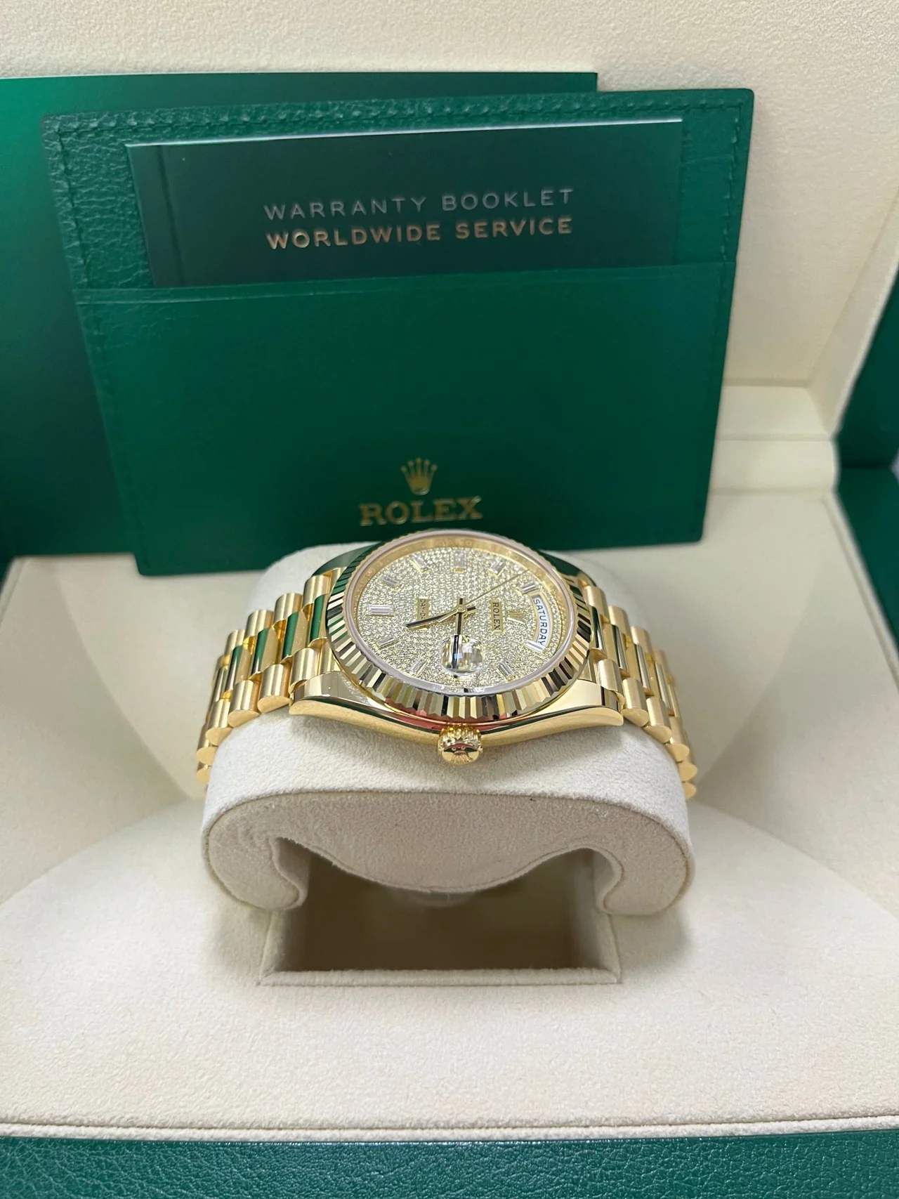 RC Factory Day-Date 40mm Yellow Gold Pavé Dial – 904L Steel - Image 8