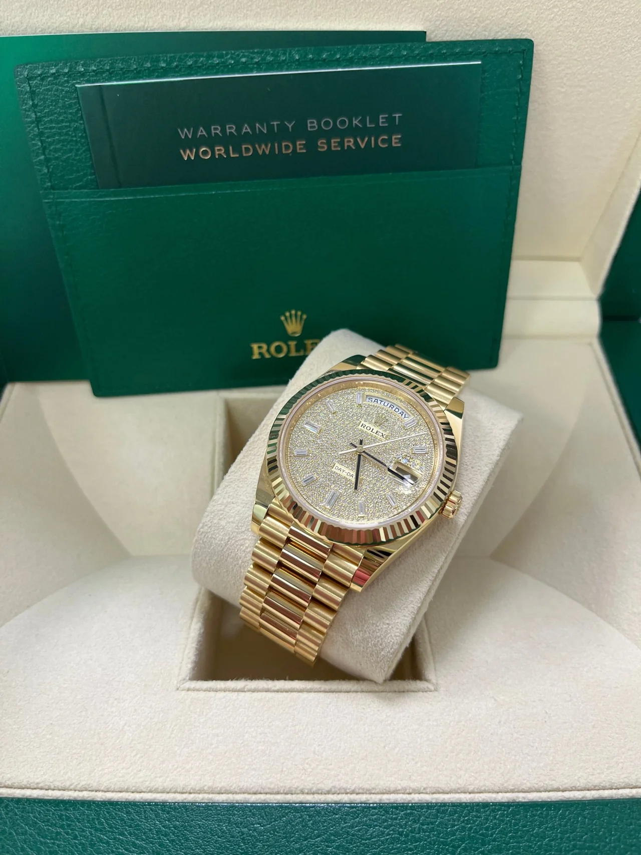 RC Factory Day-Date 40mm Yellow Gold Pavé Dial – 904L Steel - Image 7