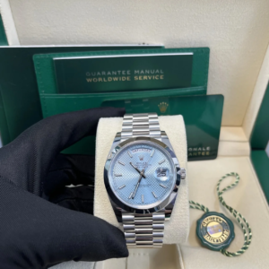 RC Factory Day-Date 40 platinum-style ice-blue dial watch