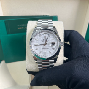 RC Factory Day-Date 40 platinum-style meteorite dial watch