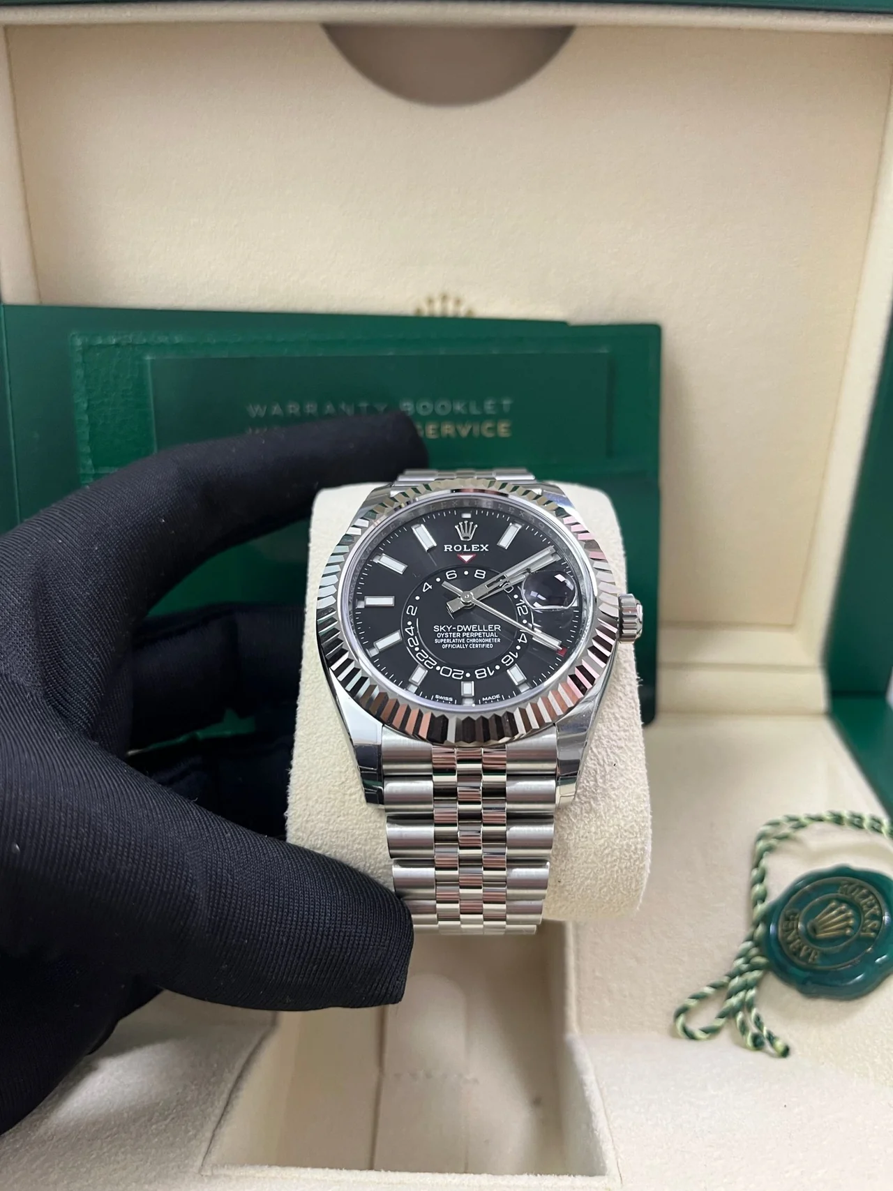 ZF Factory Rolex Sky-Dweller black index dial fluted bezel Jubilee bracelet