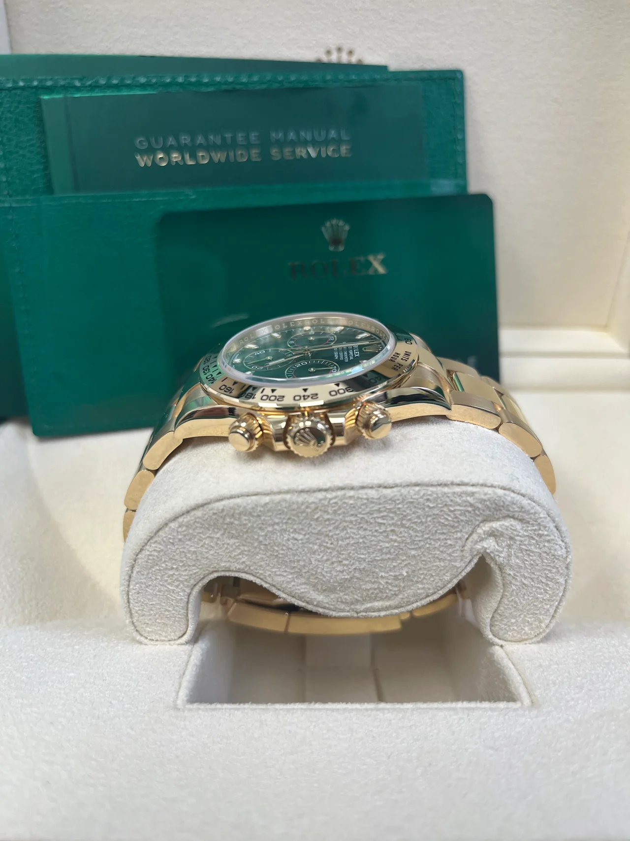 VS Factory Rolex Daytona 116508GRN “John Mayer” Green Dial – 18K Yellow Gold-Wrapped 904L Steel, Oyster Bracelet, Best Edition 4130 Movement - Image 5