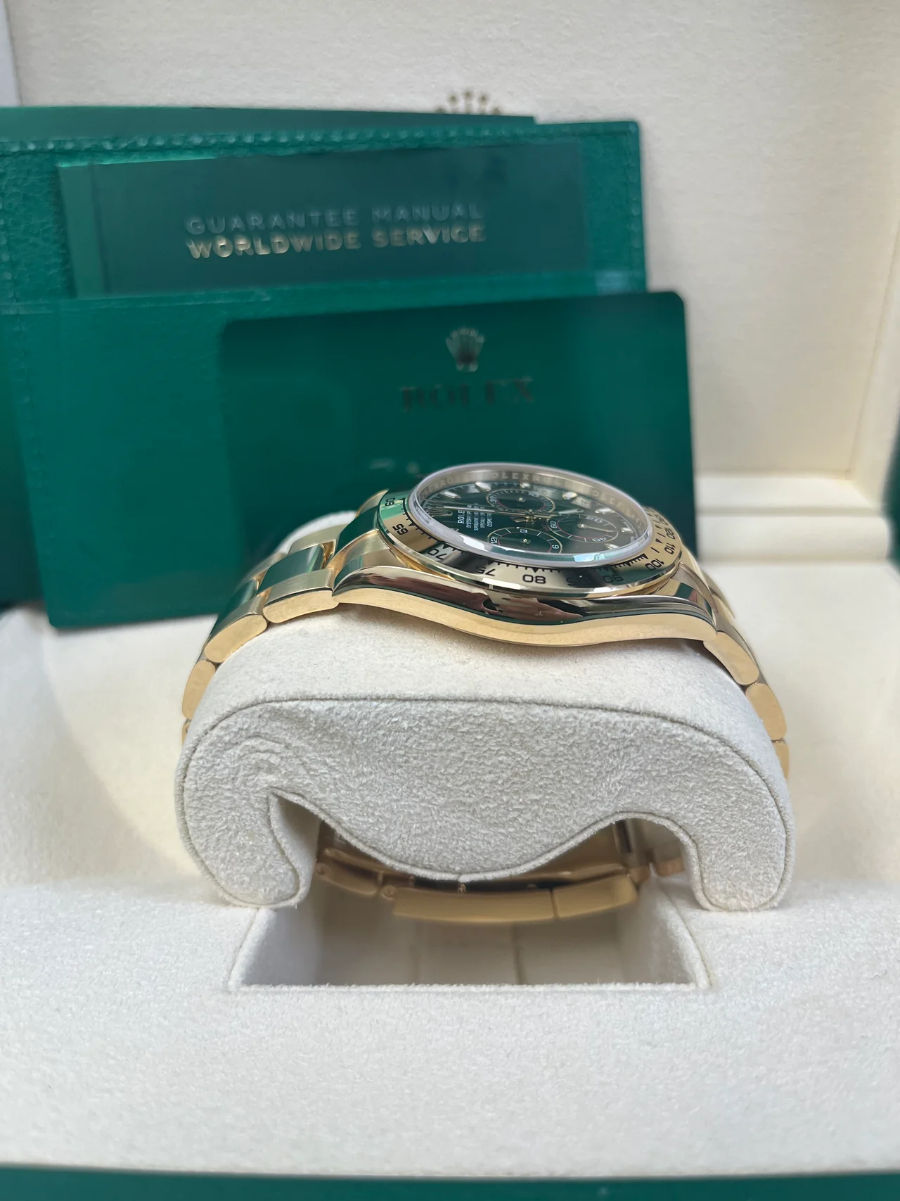 VS Factory Rolex Daytona 116508GRN “John Mayer” Green Dial – 18K Yellow Gold-Wrapped 904L Steel, Oyster Bracelet, Best Edition 4130 Movement - Image 4