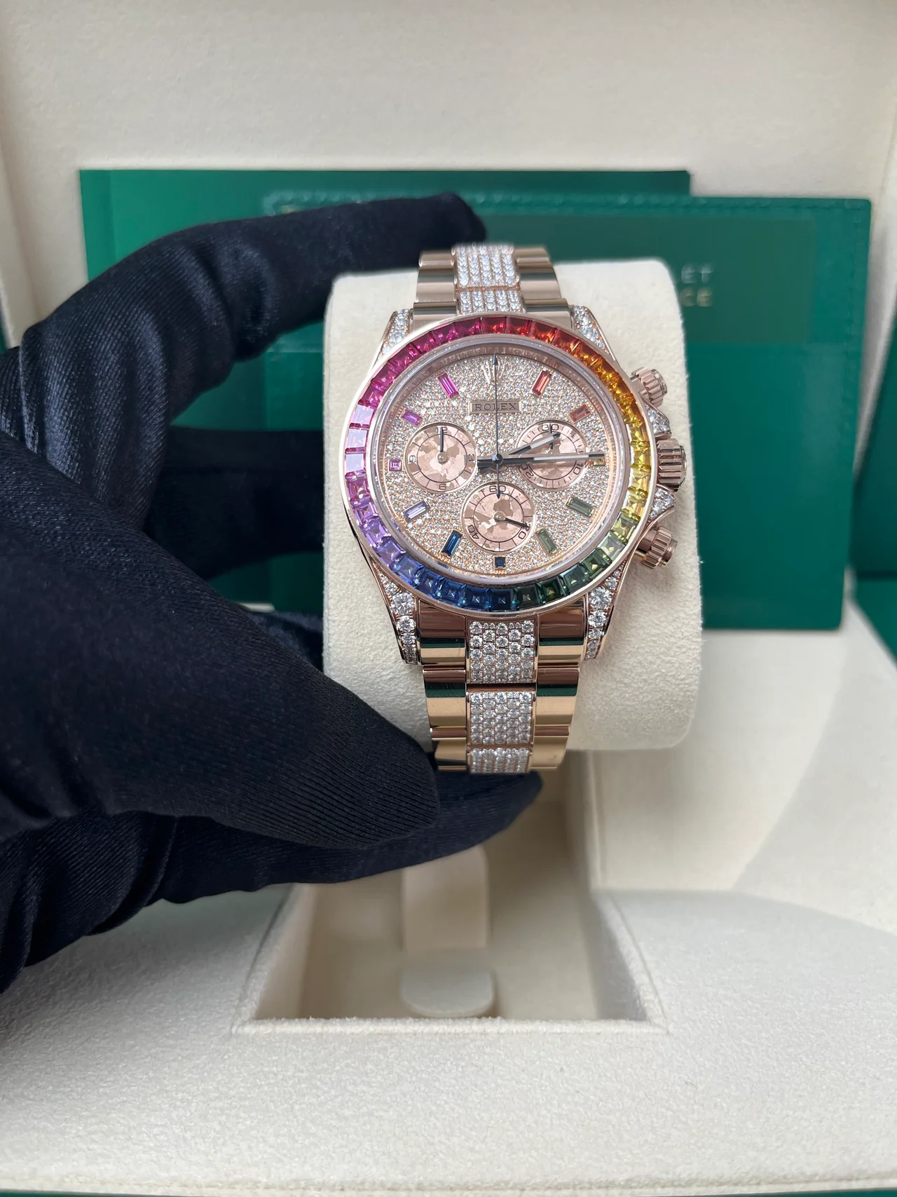 VS Factory Rolex Daytona 116595 RBOW rose gold black dial rainbow bezel