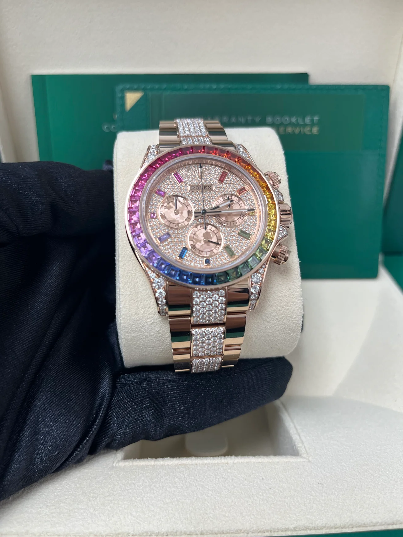 VS Factory Rolex Daytona 116595 RBOW Rose Gold – Black Dial, Diamond & Sapphire Bezel, 18K Rose Gold-Wrapped 904L Steel, Best Edition 4130 Movement - Image 2