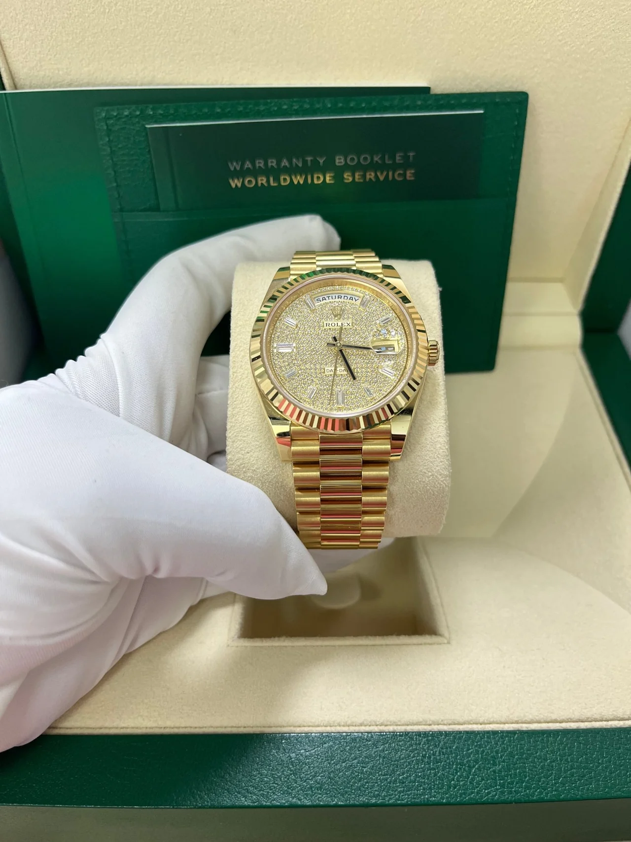RC Factory Day-Date 40mm Yellow Gold Pavé Dial – 904L Steel - Image 2