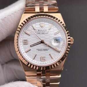 ES Factory Rolex Land-Dweller replica rose gold 40mm white honeycomb dial watch